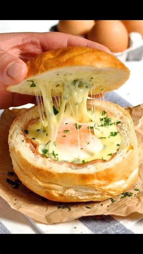 ham egg cheesy roll campfire food breakfast bread bowls yummy breakfast