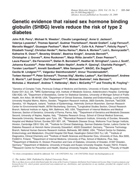 pdf genetic evidence that raised sex hormone binding globulin shbg