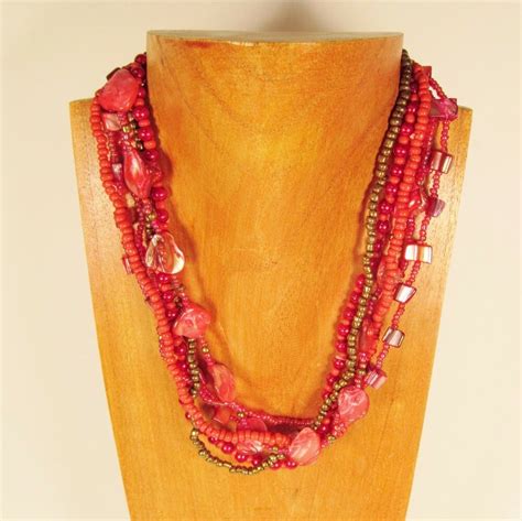 18 Cherry Red Mother Of Pearl Shell And Handmade Seed Bead Statement