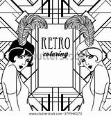 Coloring Twenties Retro Vector Template Roaring Flappers Adults Book Kids Women sketch template
