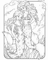 Mermaid Coloring Pages Realistic Print Fish sketch template