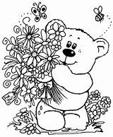 Coloring Pages Flowers Bear Bouquet Flower Printable Teddy Kids Bears Sheets Colouring Spring Adult Print Book Kleurplaten Cards Choose Board sketch template