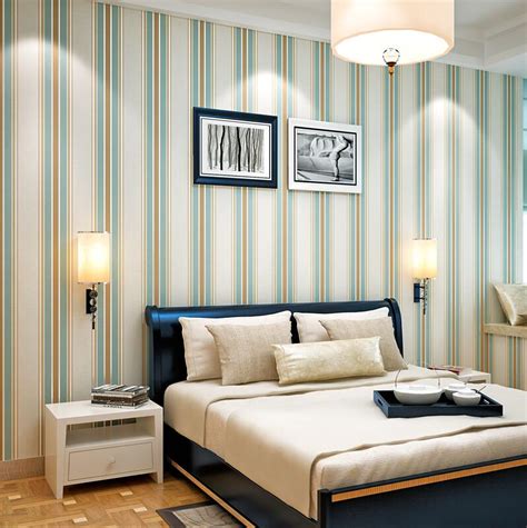 green vertical striped wallpaper modern minimalist bedroom cozy living