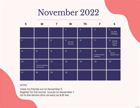 printable november  monthly calendar template illustrator word