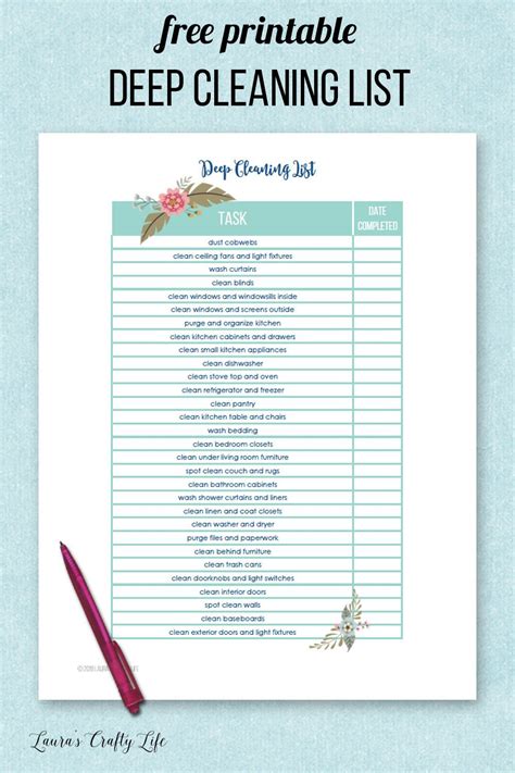 Day 31 Printable Deep Cleaning List