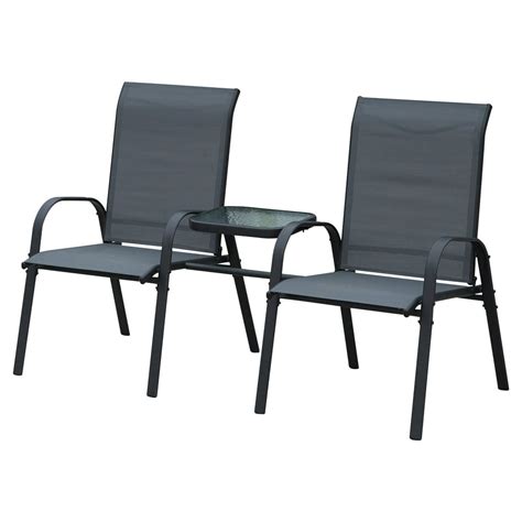 outsunny outdoor garden double patio chair set   attached middle