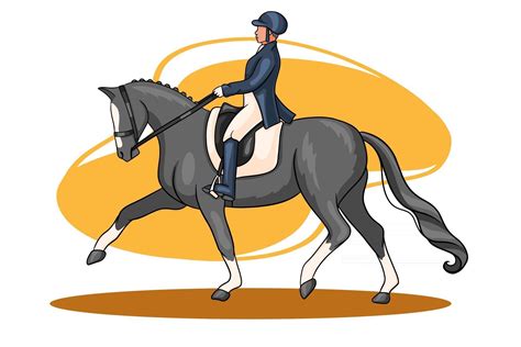horse riding woman riding dressage horse  cartoon style  vector art  vecteezy
