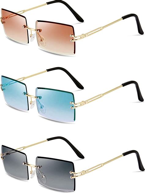 3 pairs rimless rectangle sunglasses tinted frameless