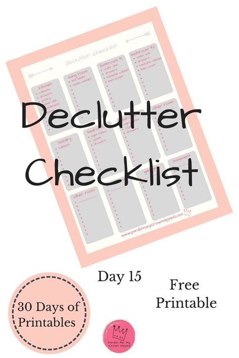 declutter checklist printable  organize  house