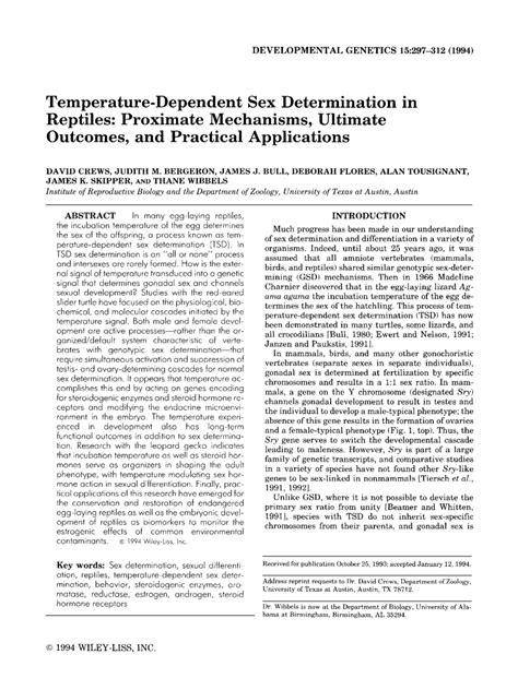 Pdf Temperature Dependent Sex Determination In Reptiles Proximate