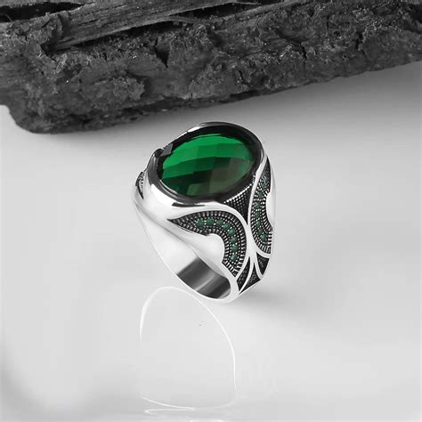 sterling silver emerald stone mens ring silver green  mirari jewelry mens rings