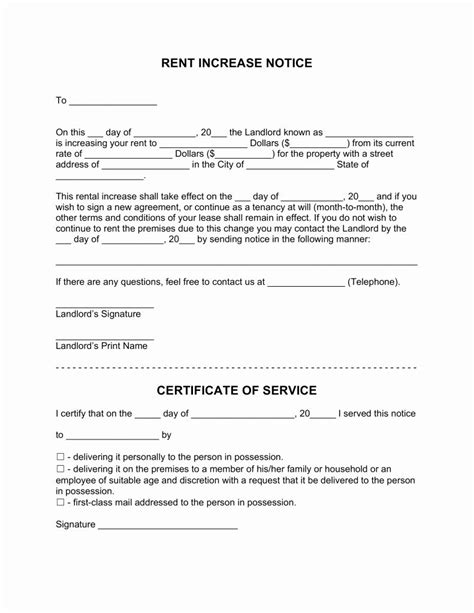 rent increase form   rent increase letter template  sample