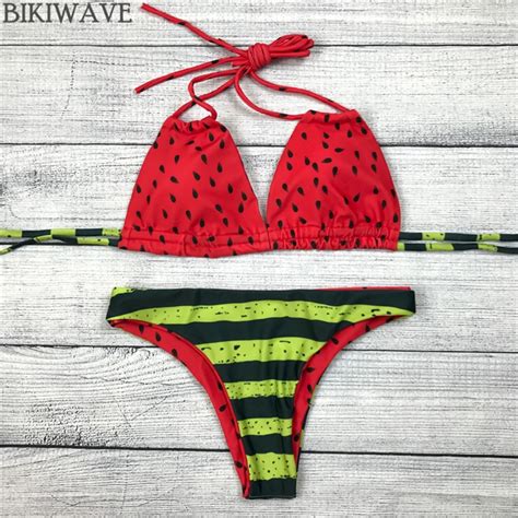 watermelon new print swimwear bandage bikini 2018 sweety beach swimwear