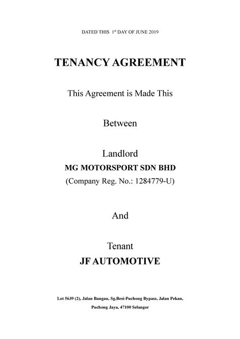 tenancy agreement draft dated  st day  june  tenancy