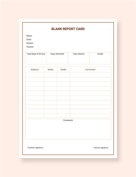 blank report card template   word google docs  apple