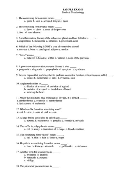 medical terminology worksheet printable