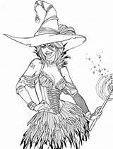 Coloring Witch Pages Halloween Adult Clad Scantily Books Sheets sketch template