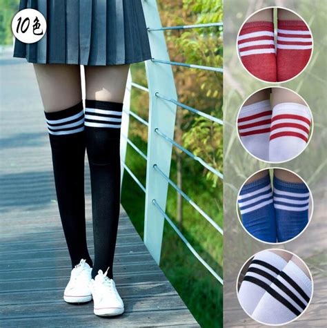 buy sexy medias fashion striped knee socks women
