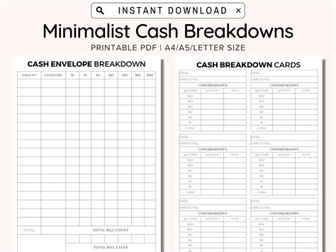 cash breakdown count sheet printable cash breakdown cards cash