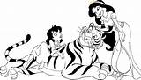 Jasmine Coloring Tiger Rajah Pages Aladdin Cartoon Princess Girls sketch template