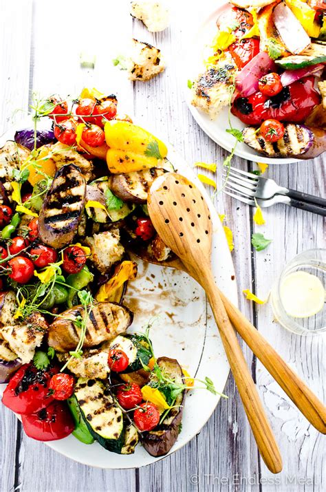 grilled vegetable salad with giant hot croutons