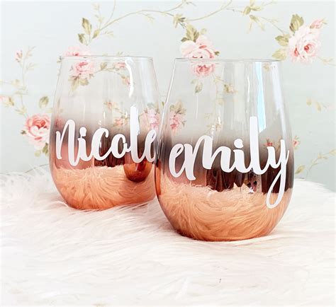 personalized stemless glass rose gold