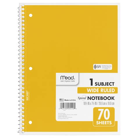 mead spiral notebook  subject wide ruled yellow  walmart