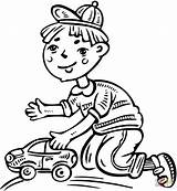 Playing Coloring Toy Boy Car His Pages Clipart Drawing Cartoon Boys Little Walking Children sketch template