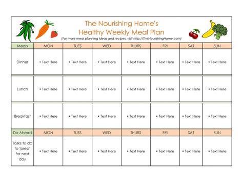 weekly meal planning templates templatelab diet menu template word