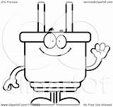 Mascot Plug Waving Electric Clipart Cartoon Outlined Coloring Vector Thoman Cory Royalty sketch template