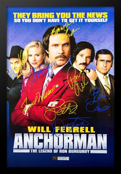anchorman cast signed  poster  wood framed case good comedy movies anchorman
