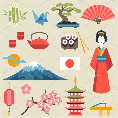japan icons  symbols set graphic objects creative market