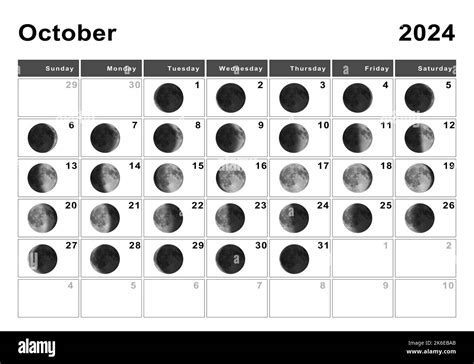 october  lunar calendar moon cycles moon phases stock photo alamy