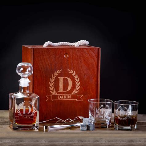 personalized whiskey decanter set  wood boxgroomsman etsy
