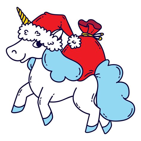 christmas unicorn   santa hat   bag  gifts  vector