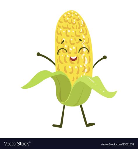 Corn Cute Anime Humanized Smiling Cartoon Vector Image