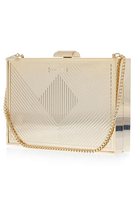 lyst elie saab gold metallic box clutch bag  metallic