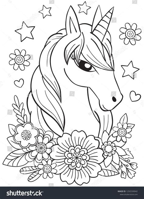 vector illustration unicorn cute doodle flowers