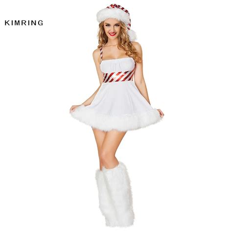 kimring sexy christmas candy cane cutie costume white santa claus fancy
