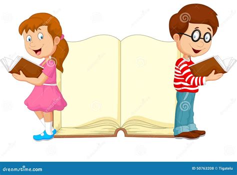 cartoon kids reading book stock vector image