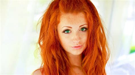 women model redhead long hair freckles portrait green eyes