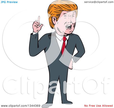 Clipart Of A Cartoon Caricature Of Donald Trump Holding Up