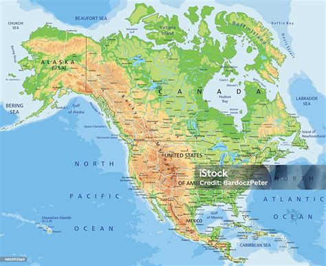físico de alta detallada mapa de américa del norte illustracion libre