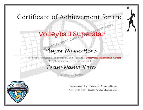 editable volleyball certificates digital downloadable printable