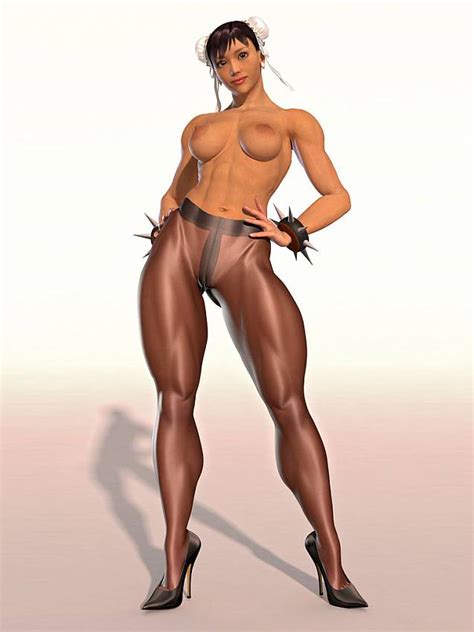 drawn street fighter girl shows off muscular legs in sheer nylon pantyhose stockings content