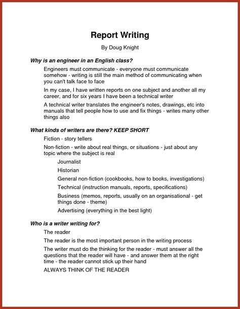 short structured report writing reports