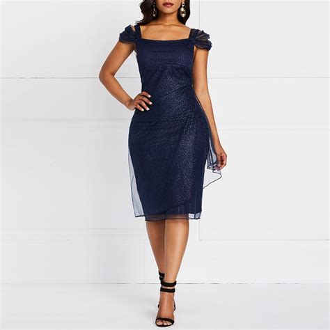 evening party sexy club date navy blue tulle bodycon dress robe african