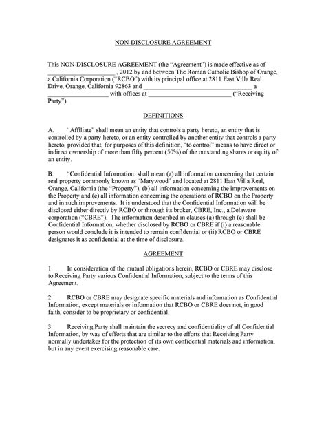 disclosure agreement template  financial information
