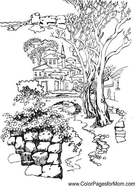 cottage landscape coloring pages tripafethna