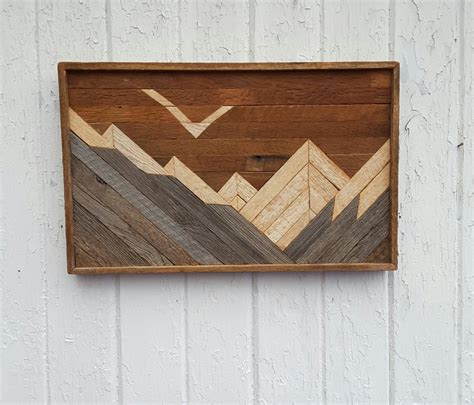 reclaimed wood wall art mountains decor lath art